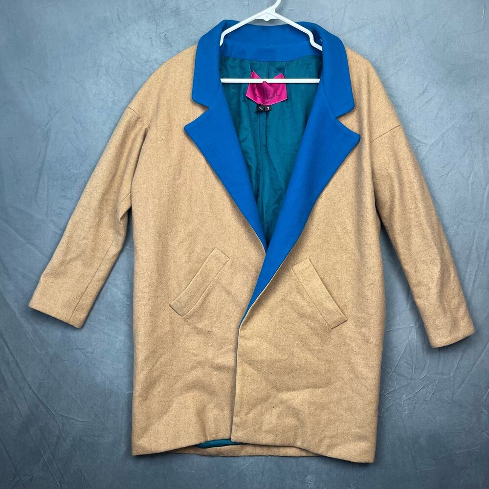 Vintage Oversized Heidi Merrick USA Made Wool Blend 2 Tone Long Blazer V-03